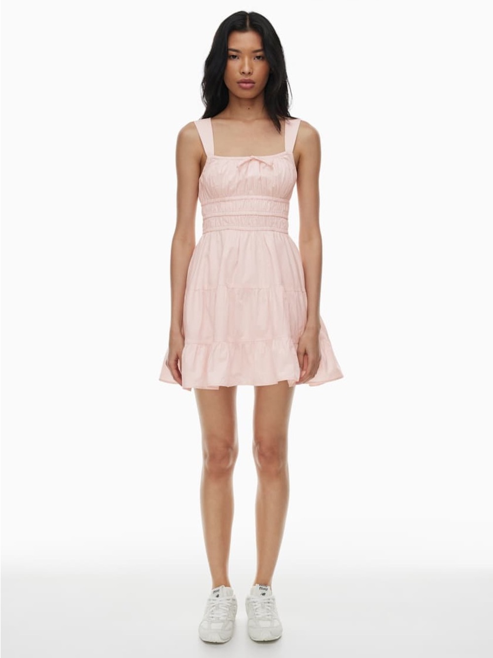 Aritzia Sunday Best Blush Pink Smocked Square-Neck Mini Dress